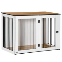 PawHut Cage pour Chien, Maison pour Animaux de Compagnie pour Grands Chiens, Niche pour Chien, Intérieur, 106 x 60 x 76 cm, Chêne+Blanc(m-6)