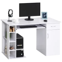 HOMCOM Computertisch Bürotisch Multimedia Schreibtisch mit Stauraum Schublade Tastaturablage MDF 120 x 60 x 74 cm Weiß(m-1)