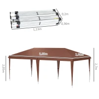 Outsunny Tonnelle 6 x 3 m Garten-Pavillon-Zelt Pop-up-Falt-Zelt Tragetasche inklusive Epoxidstahl Oxford Hochdichtes Braun(m-3)