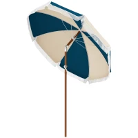 Outsunny Runder neigbarer Sonnenschirm Ø 213 cm mit Fransen Polyester hoher Dichte UV-beständig abnehmbarer Mast, Vintage Blau und Beige(m-1)