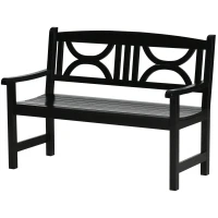 Outsunny Gartenbank 2 Sitzer Sitzbank Garten Terrasse Patio hohe Rückenlehne Latten Sitzfläche bequeme Armlehnen Pappelholz 123 x 61 x 89,5 cm schwarz(m-1)