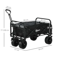 Outsunny Faltbarer Gartenwagen mit 4 Rädern und höhenverstellbarem Teleskopgriff, einstellbarer Neigung, öffnbare Hintertür, Schwarz(m-3)