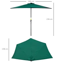 Outsunny Halber Sonnenschirm Ø 2,7 m Balkonschirm 5 Metallstreben Polyester grün(m-3)
