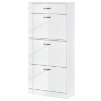 HOMCOM Schuhschrank - 3 klappbare Türen und ausziehbare Schublade - Maße 62L x 24B x 135H cm - Aluminiumgriffe Spanplatten Weiß