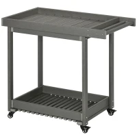 Chariot de service Outsunny avec porte-serviettes, 1 étagère inférieure, 4 roues, 87 cm x 50 cm x 80 cm, Gris foncé(m-1)