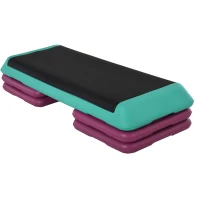 HOMCOM Marchepied d'Aérobic Fitness Stepper réglable en hauteur 10cm/15cm/20cm PVC PP Noir+Vert+Violet 110 x 40 x 20 cm(m-1)