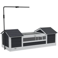 PawHut Schildkrötenhaus für Landschildkröten im Freien, Schildkrötengehege, 2 Verstecke, verstellbarer Lampenhalter, Massivholz 120 x 56,5 x 43 cm, Grau(m-6)