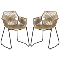 HOMCOM Set von 2 Esszimmerstühlen Design Boho Chic Sitz aus geflochtenem Seil Stahlgestell 56 x 59 x 74 cm