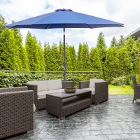 Outsunny Gartenschirm Gerader Sonnenschirm Neigbar Ø 3 m Metall Rund Polyester 180g/m² Kurbel Neigbar Blau(m-2)