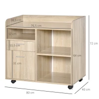 Vinsetto Druckerständer - Rollender Büroorganisator - Maße 80l x 40B x 72H cm aus hellem Eichenholz(m-3)