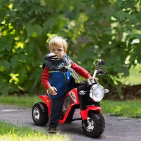 HOMCOM Elektrisches Kinderchopper Geländemotorrad 6 V 20 W Vorwärts- und Rückwärtslauf 3 Räder Licht- und Soundeffekte Rot Schwarz(m-2)