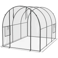 Outsunny Garten-Tunnelgewächshaus 6 m² 3L x 2B x 2H m verstärkter Rohrrahmen Rolltor 2 aufrollbare Fenster - transparent(m-1)