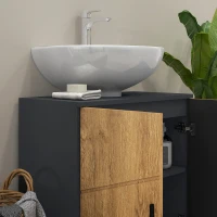 kleankin Waschbeckenunterschrank für Badezimmer, 2 Türen mit Regal, 60 x 30 x 60 cm, Anthrazitgrau und Holzoptik(m-4)