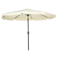 Outsunny Schrägbarer runder Sonnenschirm Ø 268 cm mit Fransen aus hochdichtem Polyester 180 g/m² Sonnenschutz Creme
