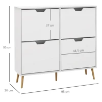 HOMCOM Schuhschrank 4 Klappen 16 Paare mit verstellbarem Regal Kiefernholzfüßen 95 x 26 x 95 cm weiß(m-3)