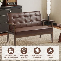 HOMCOM Sofá de 2 Lugares Estofado em Couro PU com Apoio para os Braços de Madeira para Sala de Estar Dormitório115x70x81 cm Marrom(m-6)