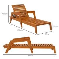 Outsunny Transat de Jardin en Bois, Bois Massif, 66 cm x 190 cm x 73,5 cm, Orange(m-3)