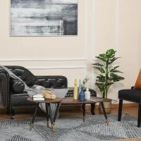 HOMCOM Set mit 2 Art-Déco-Couchtischen, schräge, schwarz-metallene Beine, goldene Enden, dunkle Teakholz-MDF-Platten(m-2)