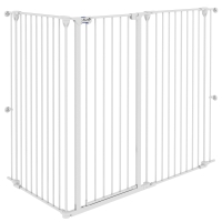 PawHut Sicherheitsgitter für Hunde aus Stahl mit 3 Klapp-Panels, Doppelverriegelung und integrierter Tür für Türen und Treppen Weiß