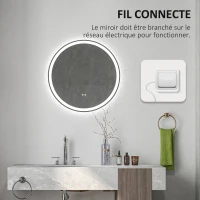 kleankin Runder LED-Badezimmerspiegel Ø 70 cm Wandmontage mit Beleuchtung 3 Farben Touch-Schalter 23W Weiß Silber(m-4)