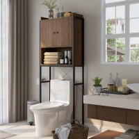 kleankin WC-Regal über der Toilette mit Schrank 2 Türen und Nische 68 x 25,5 x 172,5 cm braun schwarz(m-2)