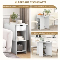 HOMCOM Inklapbare Eettafel voor 2-4 Personen, Opvouwbare Keukentafel met Opbergruimte, Uitschuifbare Tafel op Wielen, Wit(m-4)