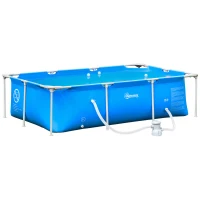 Outsunny Rechteckiger Tubularer oberirdischer Pool mit Metallrahmen und Filter 252L x 152B x 65H cm Blau(m-6)