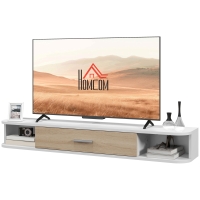 HOMCOM Wand-TV-Möbel TV-Bank bis zu 50 Zoll mit offenen Fächern und klappbarem Schrank Weiß