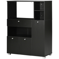 HOMCOM Mikrowellenmöbel mit mehreren Abteilen 2 Schränken 4 Nischen ausziehbarer Schublade schwarz 90L x 40B x 120H cm aus Holz