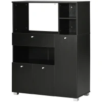 HOMCOM Mikrowellenmöbel mit mehreren Abteilen 2 Schränken 4 Nischen ausziehbarer Schublade schwarz 90L x 40B x 120H cm aus Holz(m-1)