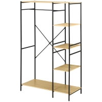 HOMCOM Kleiderständer im industriellen Stil aus Metall mit Stange und 4 Regalen - Maße 100L x 46B x 170,5H cm