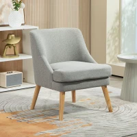 HOMCOM Fauteuil Lounge Rembourré en Aspect Lin, Accoudoir, Pieds en Bois, pour Salon, Chambre, Gris Clair(m-2)