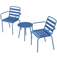 Outsunny 3-teiliges Gartenbistro-Set, Gartensitzgruppe mit 2 stapelbaren Stühlen mit Armlehnen + runden Beistelltisch aus Stahl(m-1)
