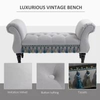 HOMCOM Vintage Bed End Bench with Armrest Tufted Footrest Stool Upholstered Bedroom Imitation Velvet Grey 117 x 40 x 58 cm(m-5)
