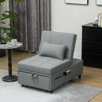 HOMCOM 3-in-1 Opklapbare Fauteuil met Zijvak, Gastenbed met Kussen, Verstelbare Rugleuning, Slaapstoel met Wielen, Lichtgrijs(m-2)