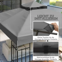 Outsunny 3 x 3 m Vervangingsdak voor Paviljoen, Dakzeil met Afvoergaten, UPF30+, Zonbescherming, Donkergrijs(m-5)