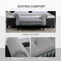 HOMCOM Vintage Bed End Bench with Armrest Tufted Footrest Stool Upholstered Bedroom Imitation Velvet Grey 117 x 40 x 58 cm(m-6)