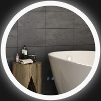 kleankin Specchio Bagno LED Antiappannamento con 3 Colori e Luminosità Regolabile, in Metallo e Vetro, Ø70x3 cm(m-11)
