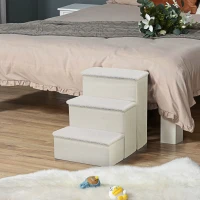 PawHut 3-Step Foldable Pet Steps Pet Stairs with Fleece Cover and Storage(m-10)