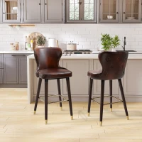 HOMCOM 2 Pieces Home Luxury Counter-Height Bar Chair, European Style，Brown and Golden(m-11)