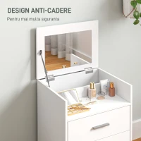 HOMCOM Masă de Machiaj cu Oglindă și Taburet Detașabil, Design Compact, Alb(m-7)