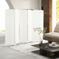 HOMCOM Biombo de 6 Painéis Separador de Ambientes Dobrável 240x170 cm para Sala de Estar Dormitório Escritório Branco(m-2)