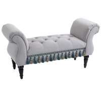 HOMCOM Vintage Bed End Bench with Armrest Tufted Footrest Stool Upholstered Bedroom Imitation Velvet Grey 117 x 40 x 58 cm
