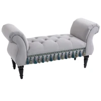 HOMCOM Vintage Bed End Bench with Armrest Tufted Footrest Stool Upholstered Bedroom Imitation Velvet Grey 117 x 40 x 58 cm(m-1)