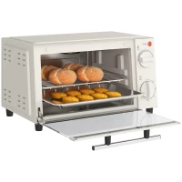 HOMCOM Mini-Oven, 9 L met Bakplaat en Grillrooster, Instelbare Temperatuur en Kooktijd, Roestvrij Staal, Crème Wit(m-1)