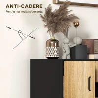 HOMCOM Bufet Modern de  Depozitare cu 3 Dulapuri și 2 Sertare din Pal Melaminat și Oțel, 80x35x88 cm, Lemn Natural(m-7)