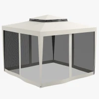 Outsunny Foisor de Grădină cu Plasă Țânțari, Foisor cu Acoperiș Dublu și Cadru Metalic, 297x297x268 cm, Bej(m-7)