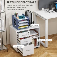 HOMCOM Dulap cu Sertare pentru Birou, Suport pentru Documente cu 3 Sertare cu Încuietoare și Chei, 60x40x56 cm, Alb(m-4)