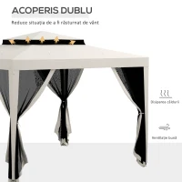 Outsunny Foisor de Grădină cu Plasă Țânțari, Foisor cu Acoperiș Dublu și Cadru Metalic, 297x297x268 cm, Bej(m-4)