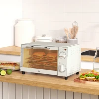 HOMCOM Mini-Oven, 9 L met Bakplaat en Grillrooster, Instelbare Temperatuur en Kooktijd, Roestvrij Staal, Crème Wit(m-8)